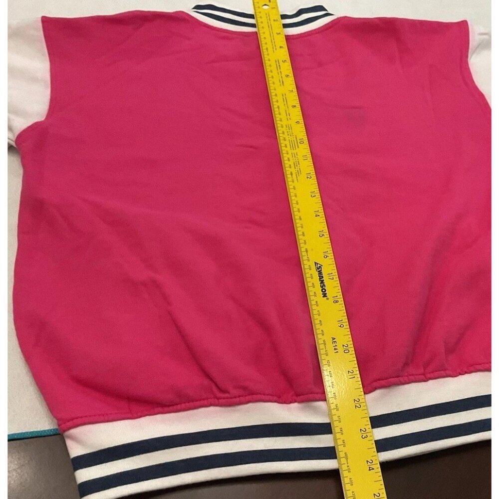 Women Girls Maine Spell Out Varsity Bomber Jacket Barbiecore Full Zip M 44”Chest - Picture 14 of 16
